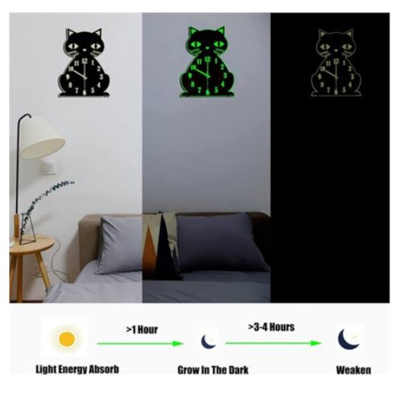CAT WALL CLOCK NIGHT LIGHT - Picture 3 of 3
